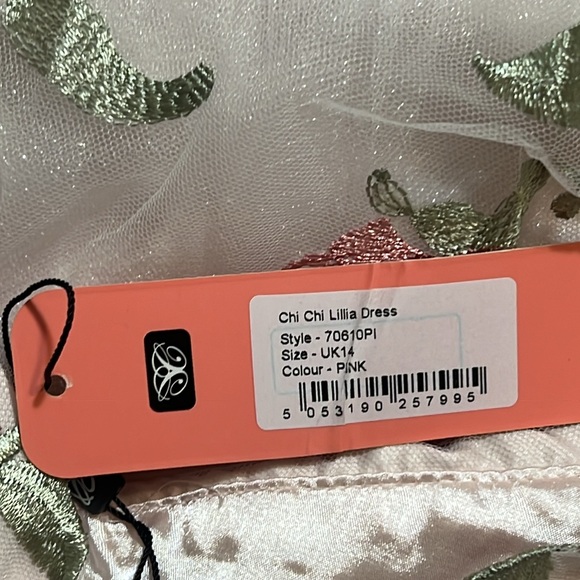Chi Chi London Pink Bardot Lace Embroidered Overlay Midi Dress - Picture 8 of 8